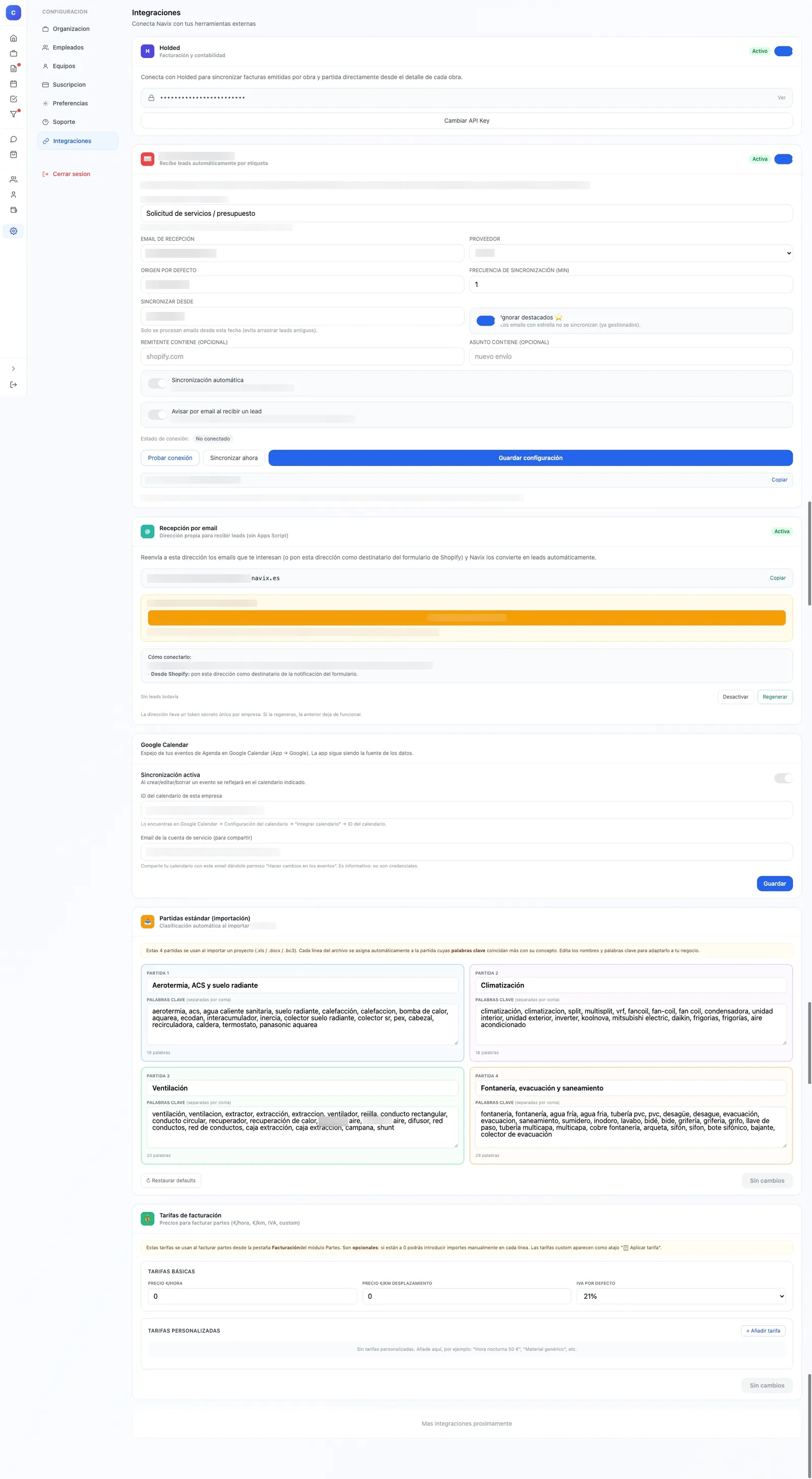 Conecta Navix con tus herramientas — vista escritorio