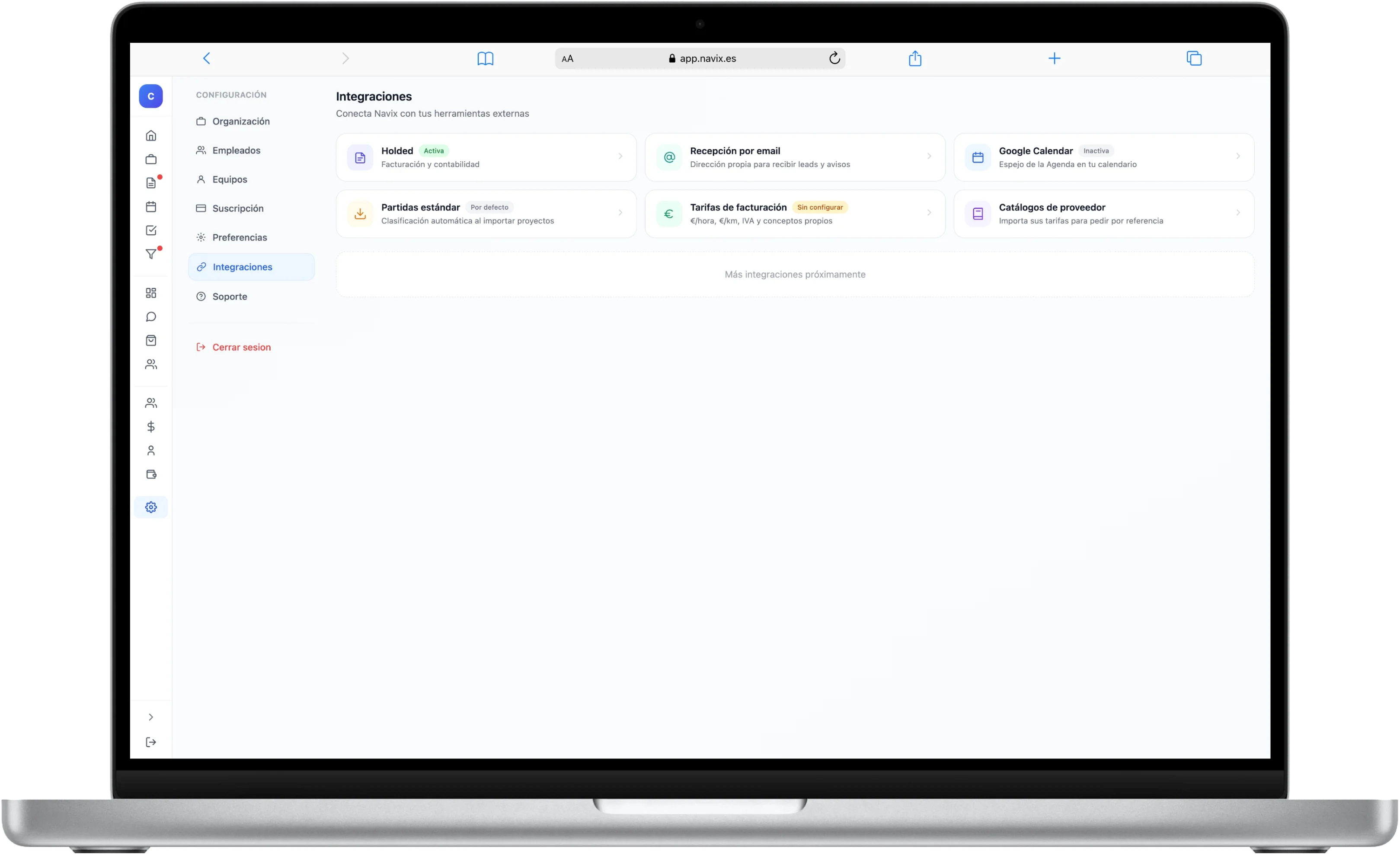 Conectado con Holded, tu correo y tu calendario — en el ordenador