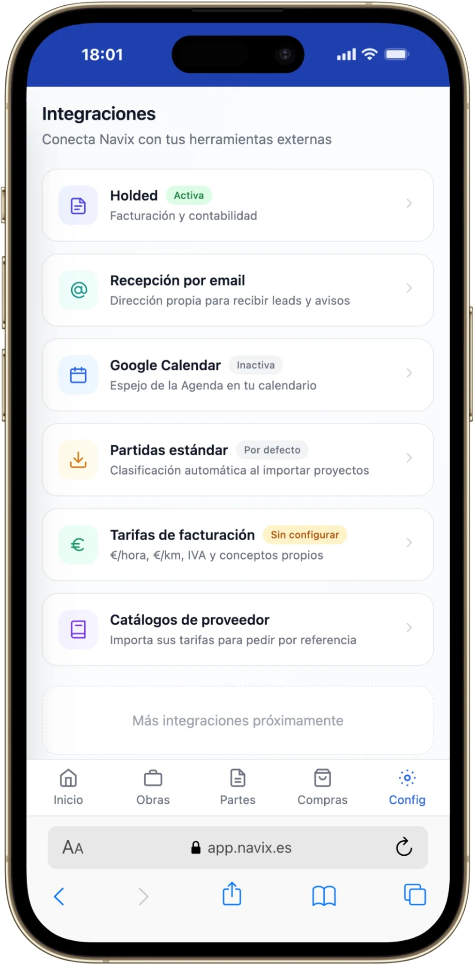 Conectado con Holded, tu correo y tu calendario — en el móvil