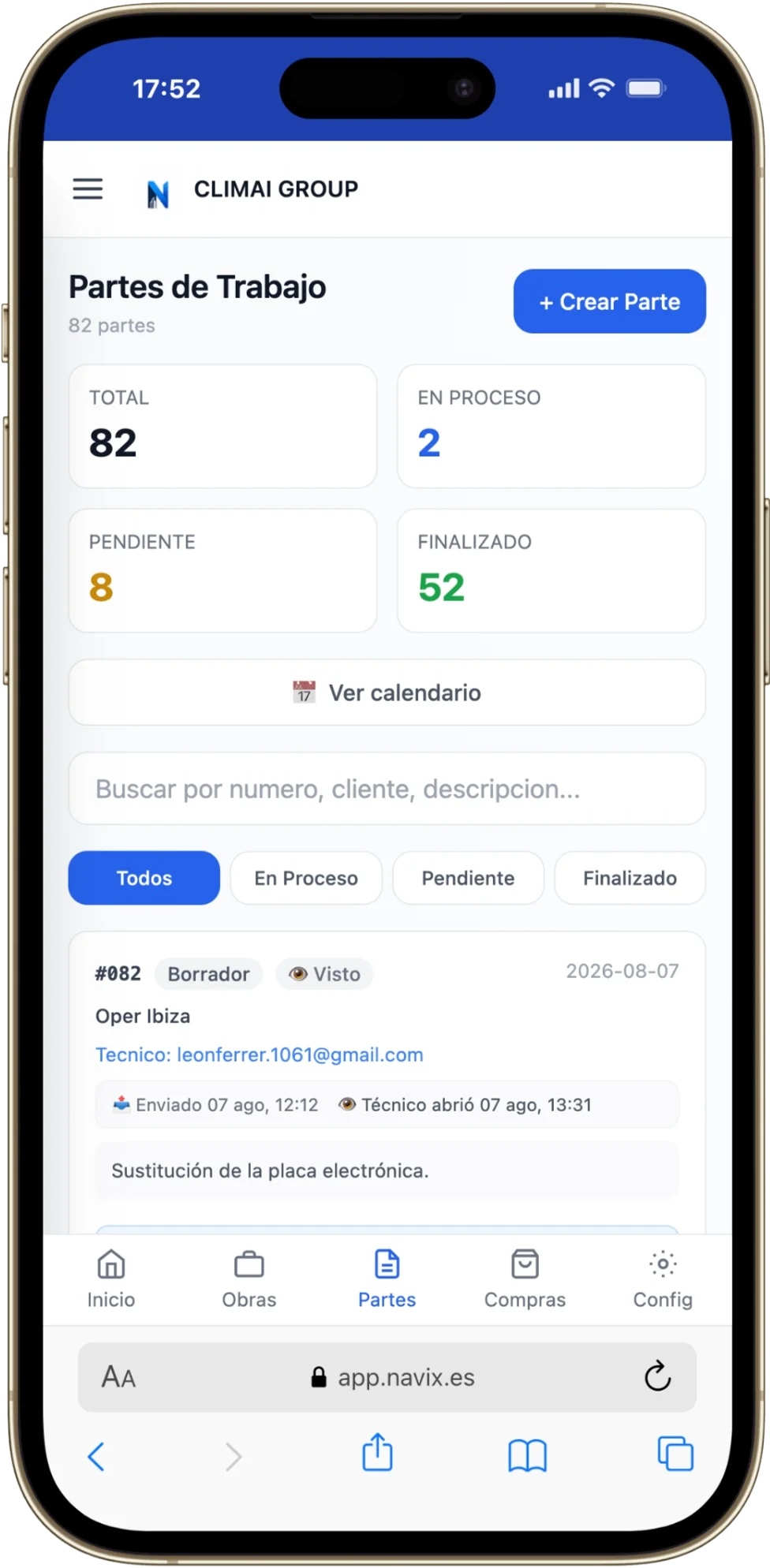 Foto, descripción, firma. Y el parte está cerrado — en el móvil
