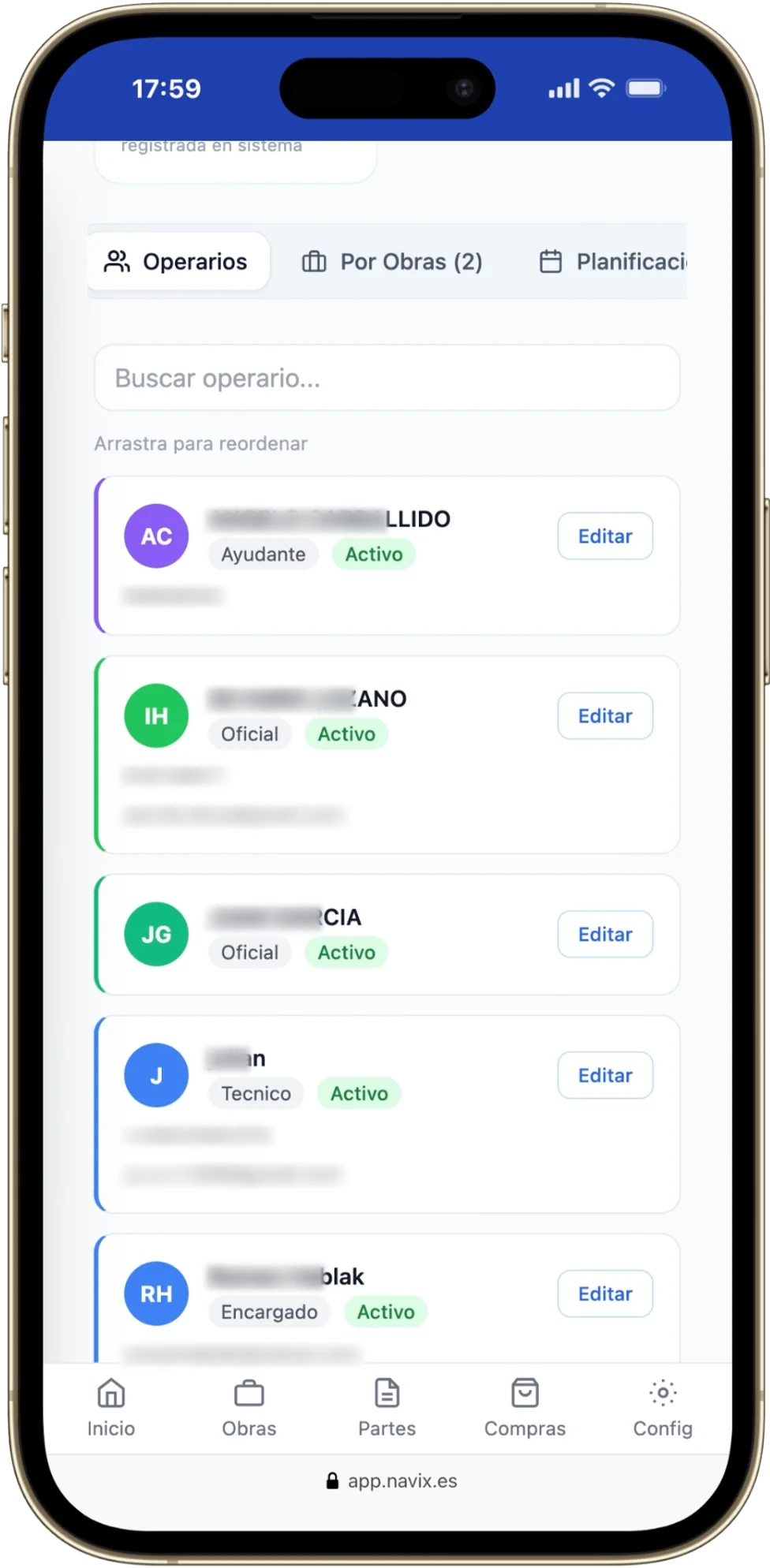 Mueve a tu gente entre obras arrastrando — en el móvil