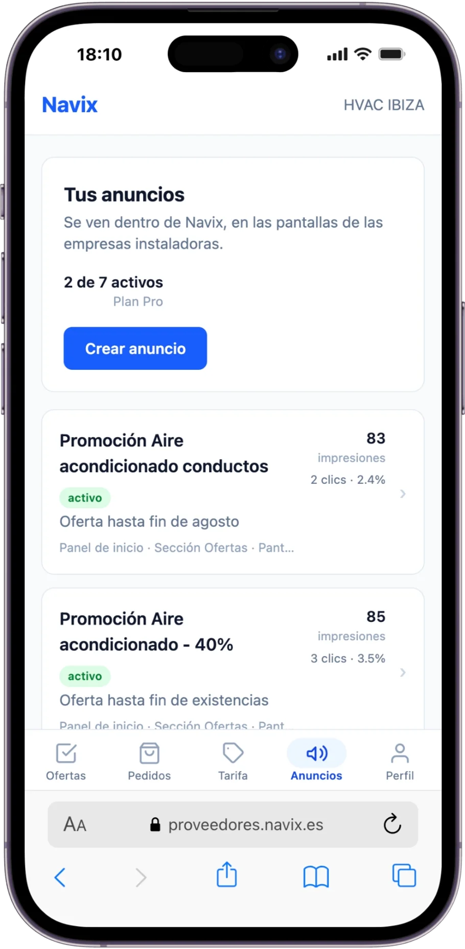 Portal del proveedor — Sus anuncios