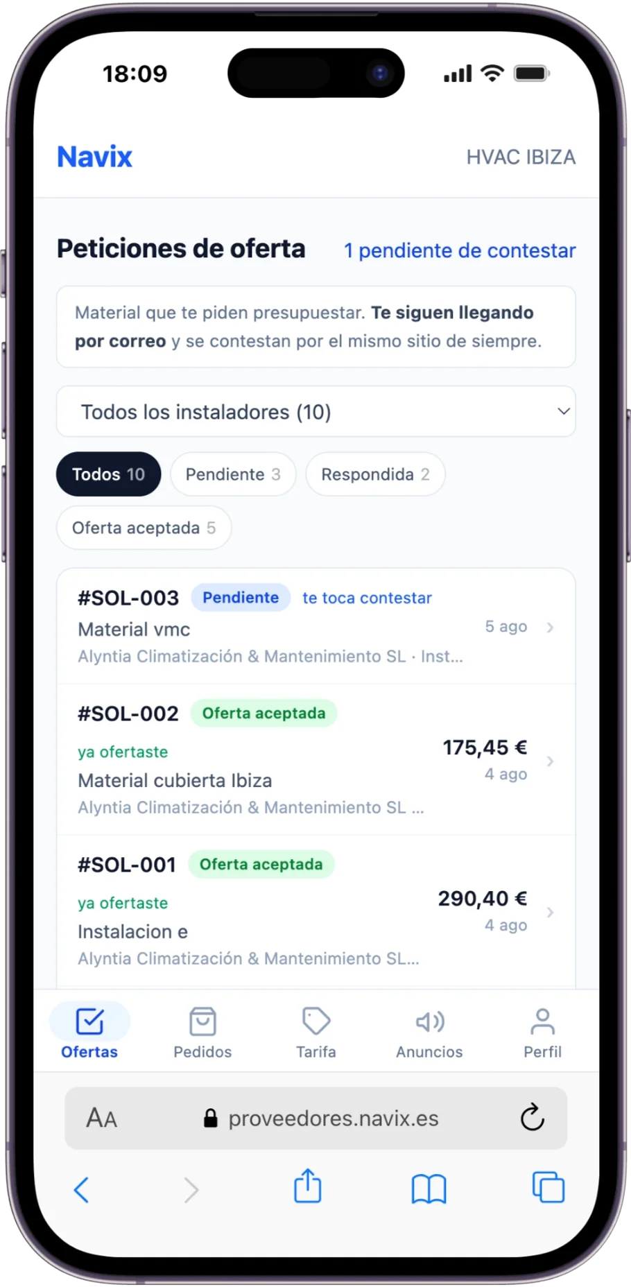 Portal del proveedor — Peticiones de oferta